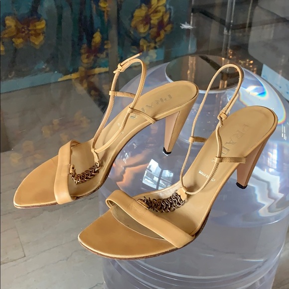 Prada Nude Leather Heels size 40.5 Ankle Straps - Picture 2 of 8